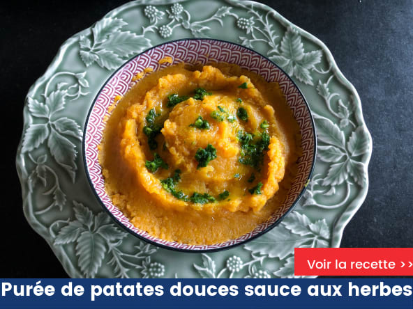 Purée de patates douces sauce aux herbes